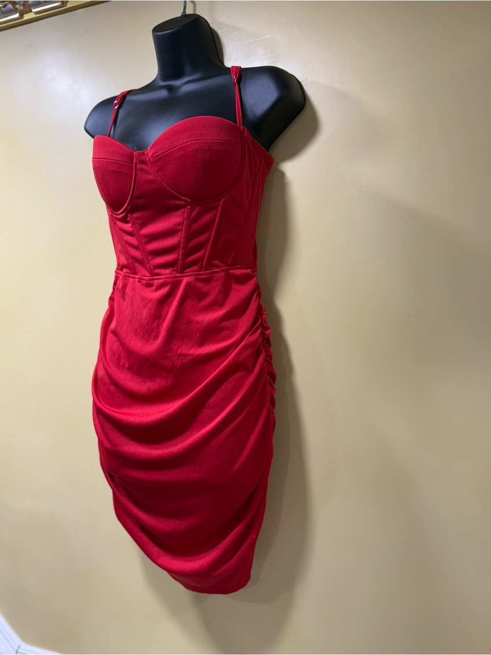 SHEIN Red Bustier Ruched Mini Dress